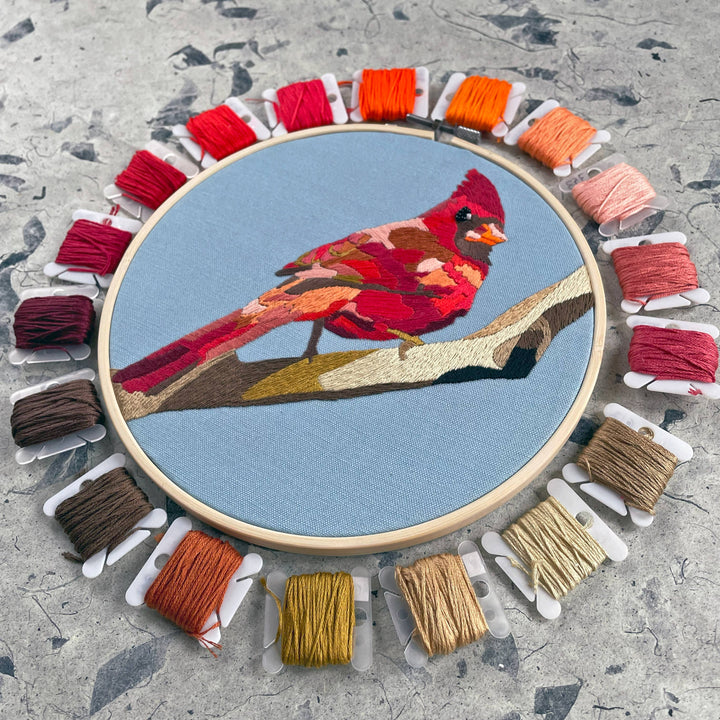 DIY Embroidery and Beadwork Kit - Cardinal (8")
