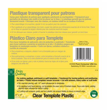 Clear Template Plastic - Dritz Quilting