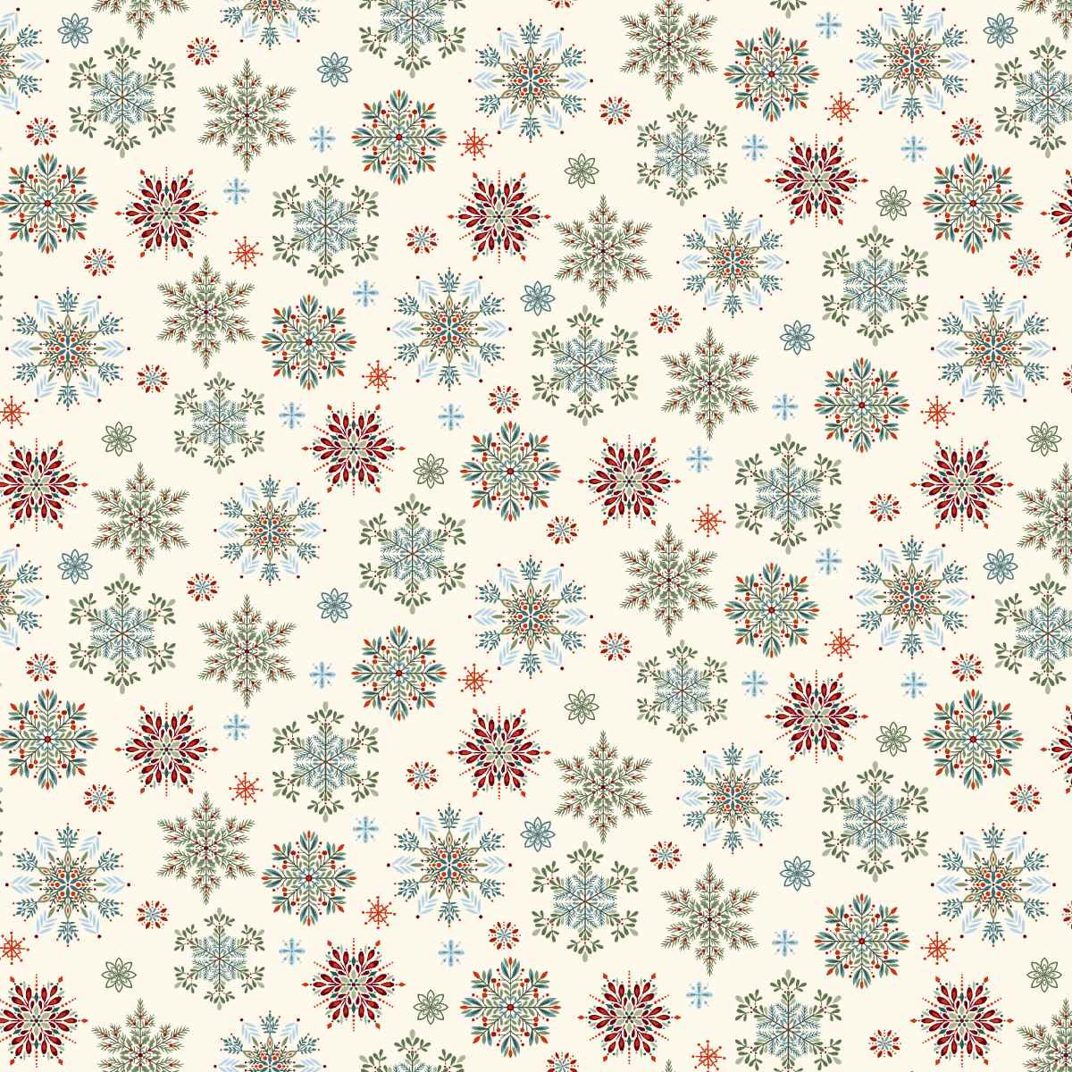 Nordic Holiday Village - Snowflakes - Cream Multi - Q-3605-11