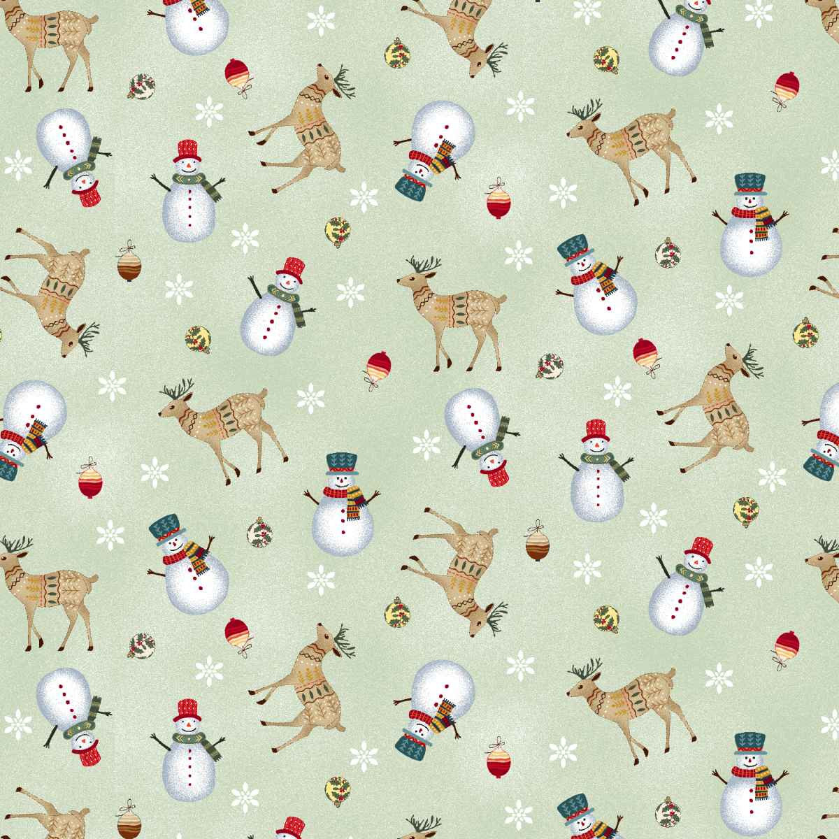 Nordic Holiday Village - Tossed Reindeer - Light Sage Multi - Q-3607-16