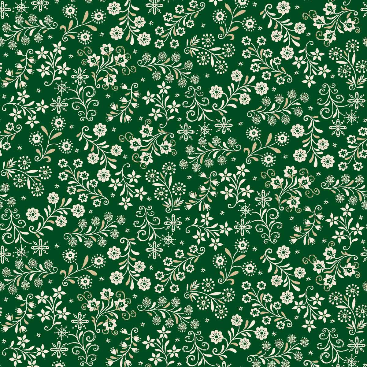 Nordic Holiday Village - Floral Vines - Green Cream - Q-3610-66