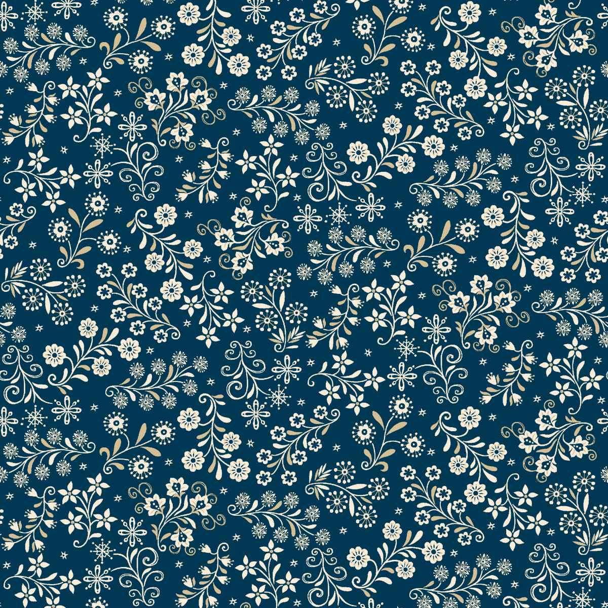 Nordic Holiday Village - Floral Vines - Blue Cream - Q-3610-77