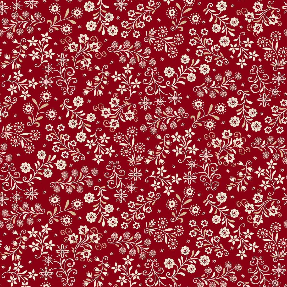Nordic Holiday Village - Floral Vines - Red Cream - Q-3610-88
