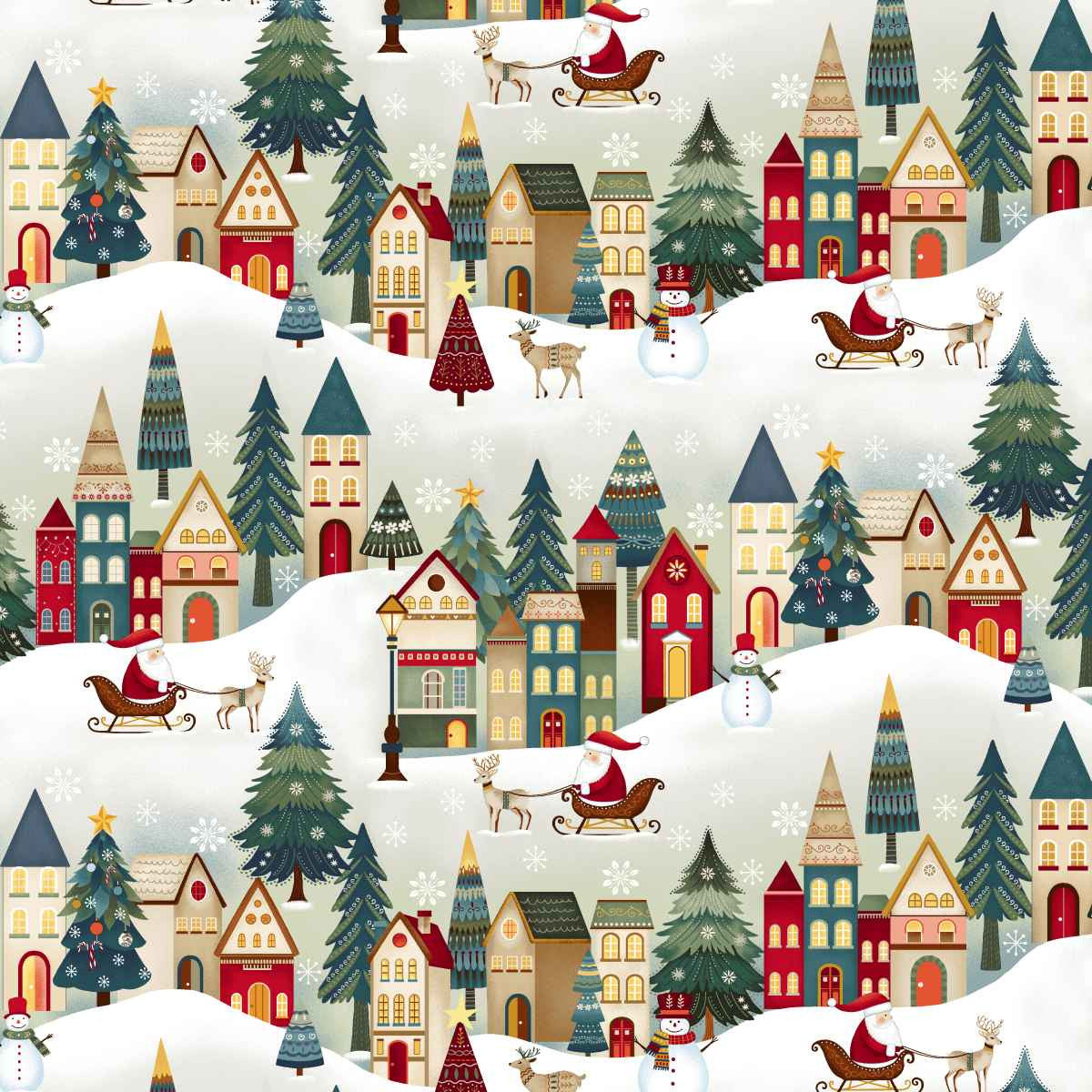 Nordic Holiday Village - Santa Scene - Cream Multi - Q-3613-44