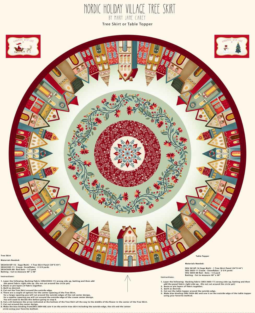Nordic Holiday Village - Tree Skirt Panel 54" - Q-3616P-16