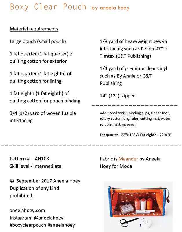 Boxy Clear Pouch Pattern by Aneela Hoey