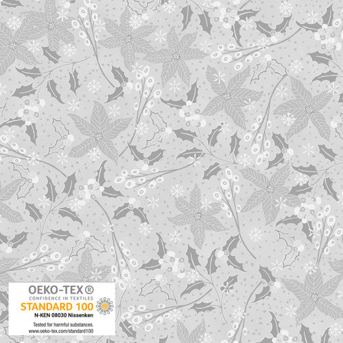We Love Christmas - Poinsettias and Hollies Metallic - Grey Silver - 4592M-903