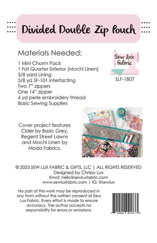 Divided Double Zip Pouch - Sew Lux Fabric