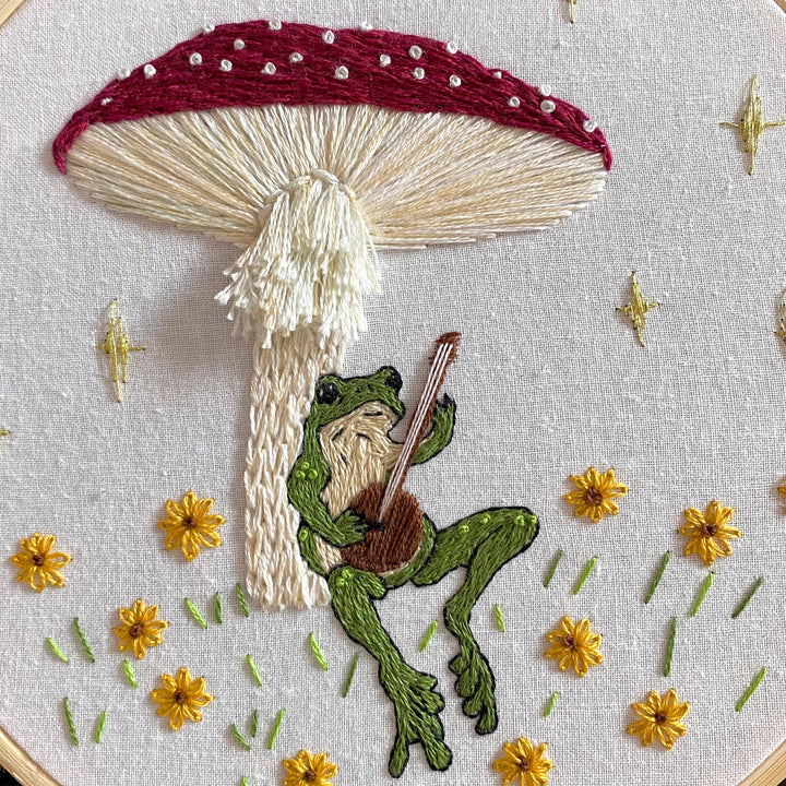 Toadstool Serenade Frog & Mushroom Craft DIY Embroidery Kit