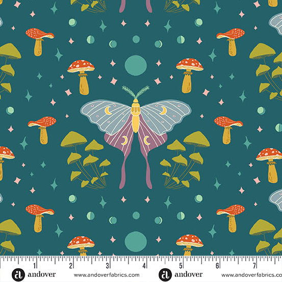 Celestial Garden - Moonlit Moths - Twilight Teal - A-10024-T