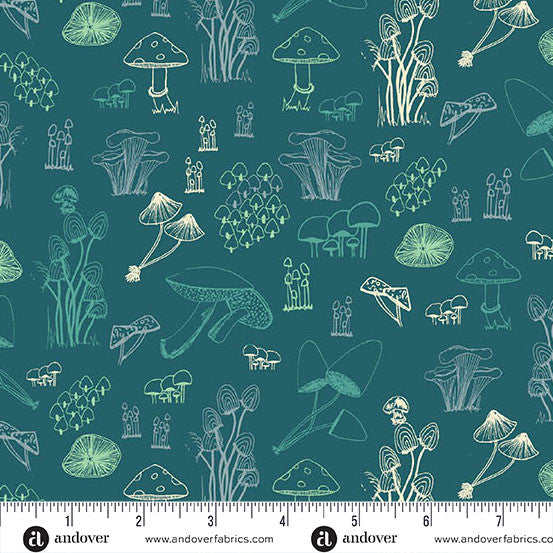 Celestial Garden - Forest Fungi - Twilight Teal - A-10026-T