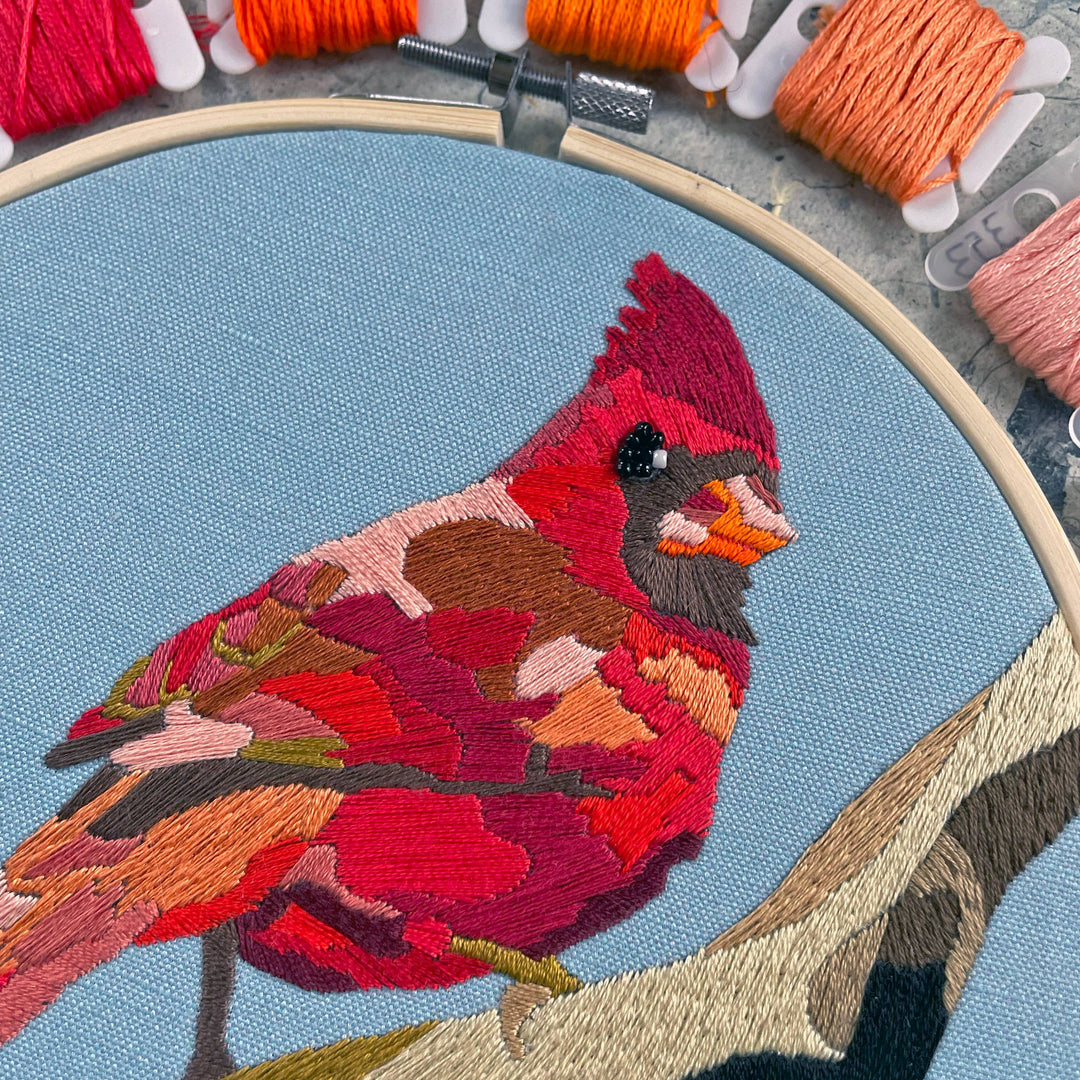 DIY Embroidery and Beadwork Kit - Cardinal (8")