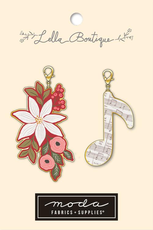 Poinsetta/Music Note Zipper Pull - 2ct