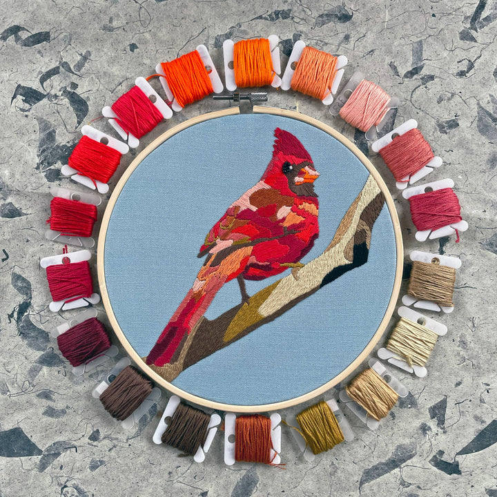 DIY Embroidery and Beadwork Kit - Cardinal (8")