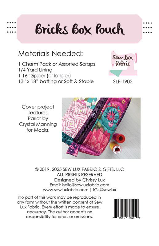 Bricks Box Pouch - Sew Lux Fabric
