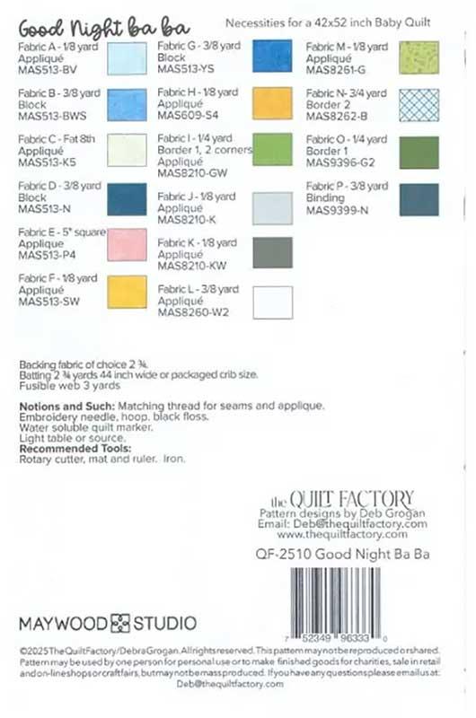 Good Night Ba Ba Quilt Pattern - The Quilt Factory