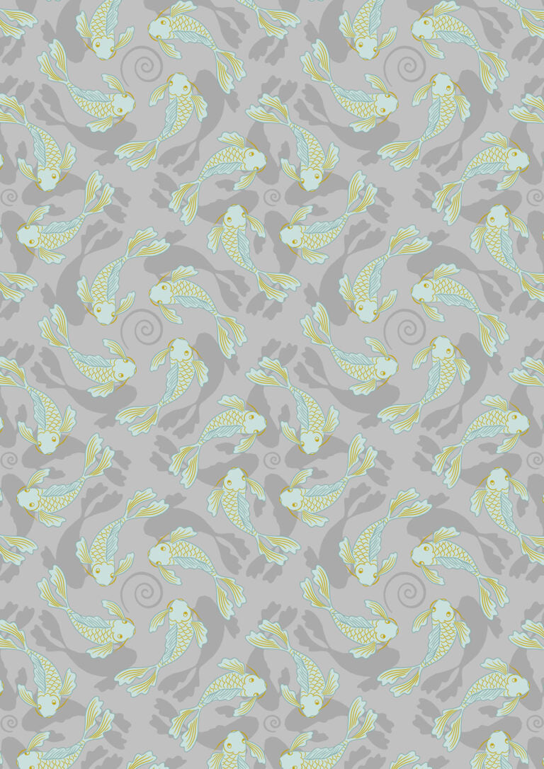 Sakura - Swimming Koi - Grey with Gold Metallic - A922A