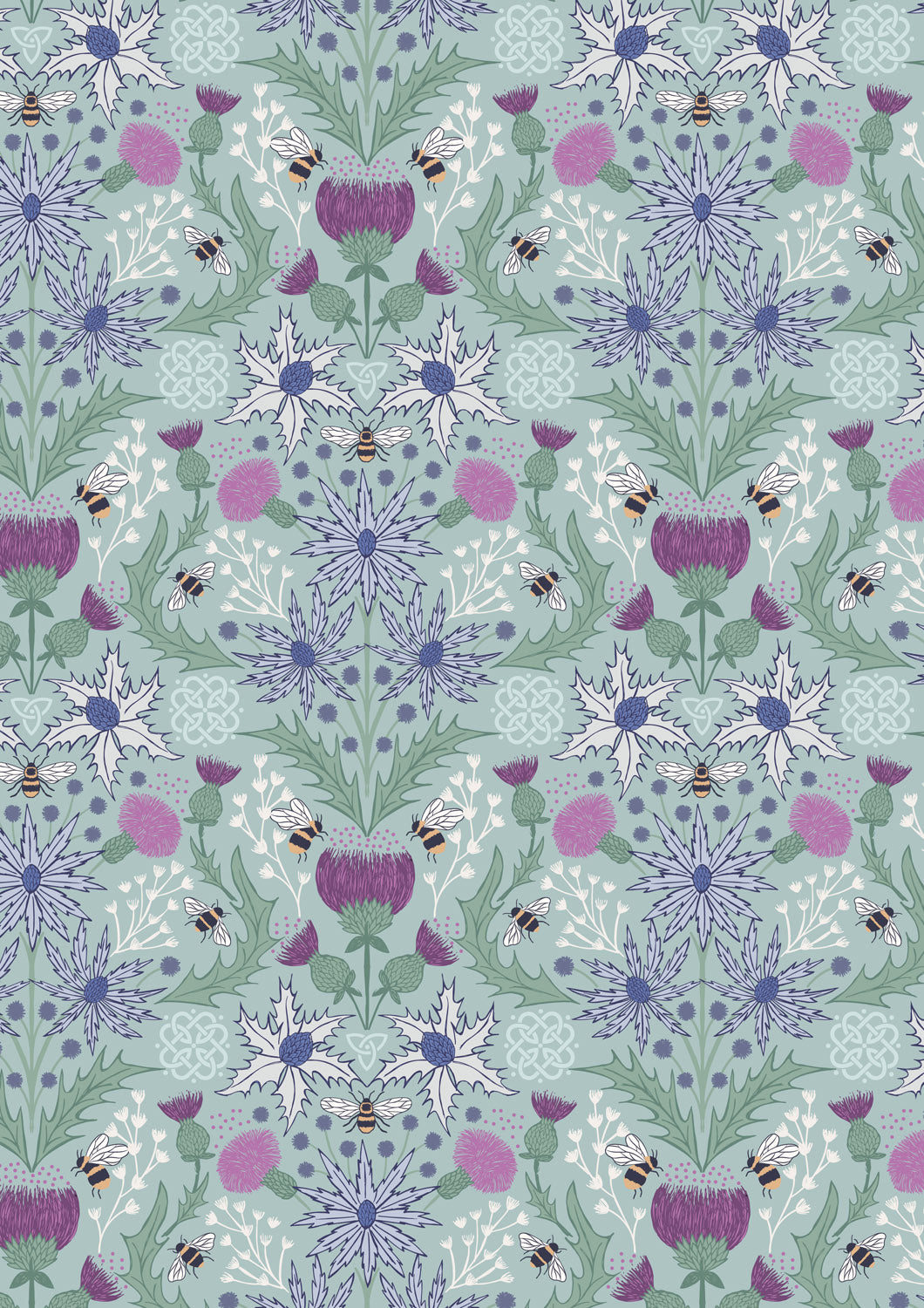 A Celtic Summer - Mirrored Thistle and Bee - Duck Egg - A989B