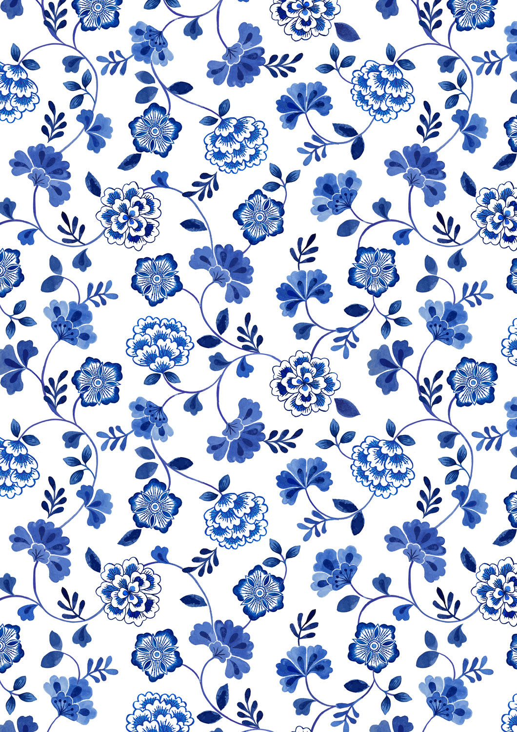 Porcelain and Sea Glass - Inky Floral Trails - Cream - A996A