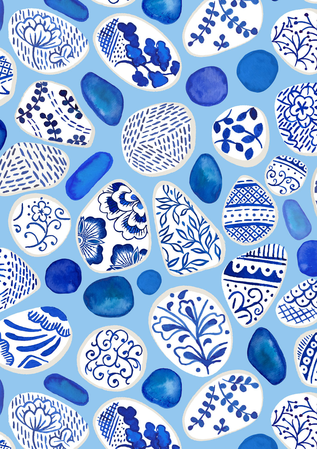 Porcelain and Sea Glass - Sea Glass and Pottery Fragments - Light Blue - A998B