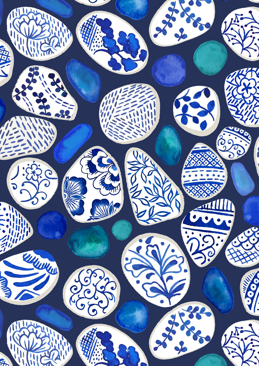 Porcelain and Sea Glass - Sea Glass and Pottery Fragments - Dark Blue - A998C