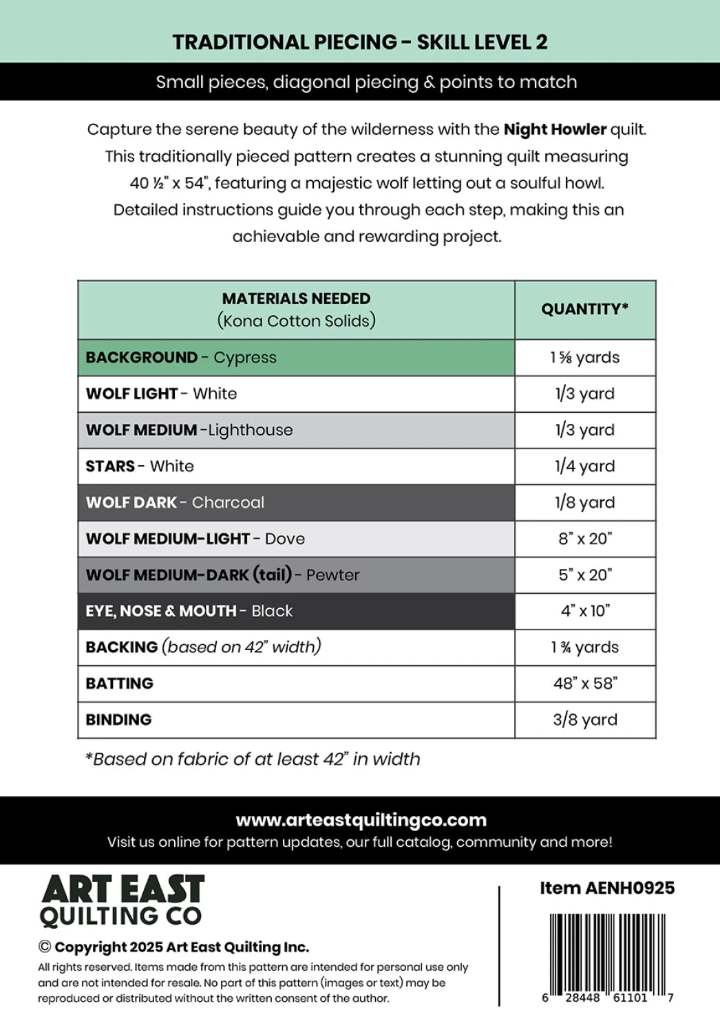 Night Howler - A Wolf Quilt Pattern - Art East Quilting Co.