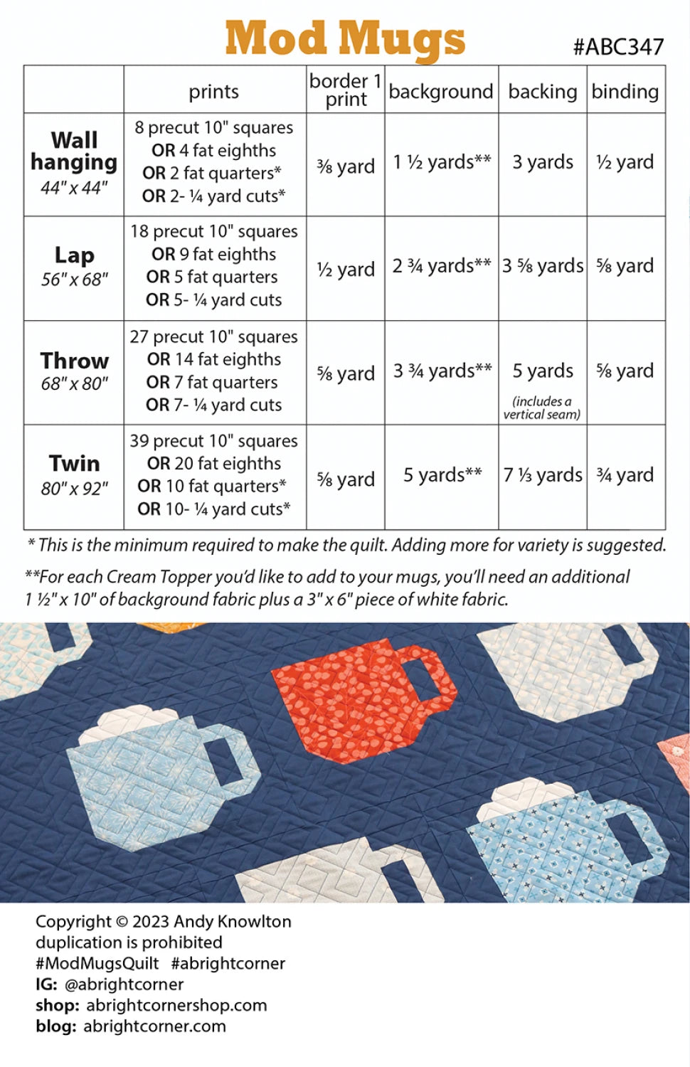 Mod Mugs Quilt Pattern - A Bright Corner
