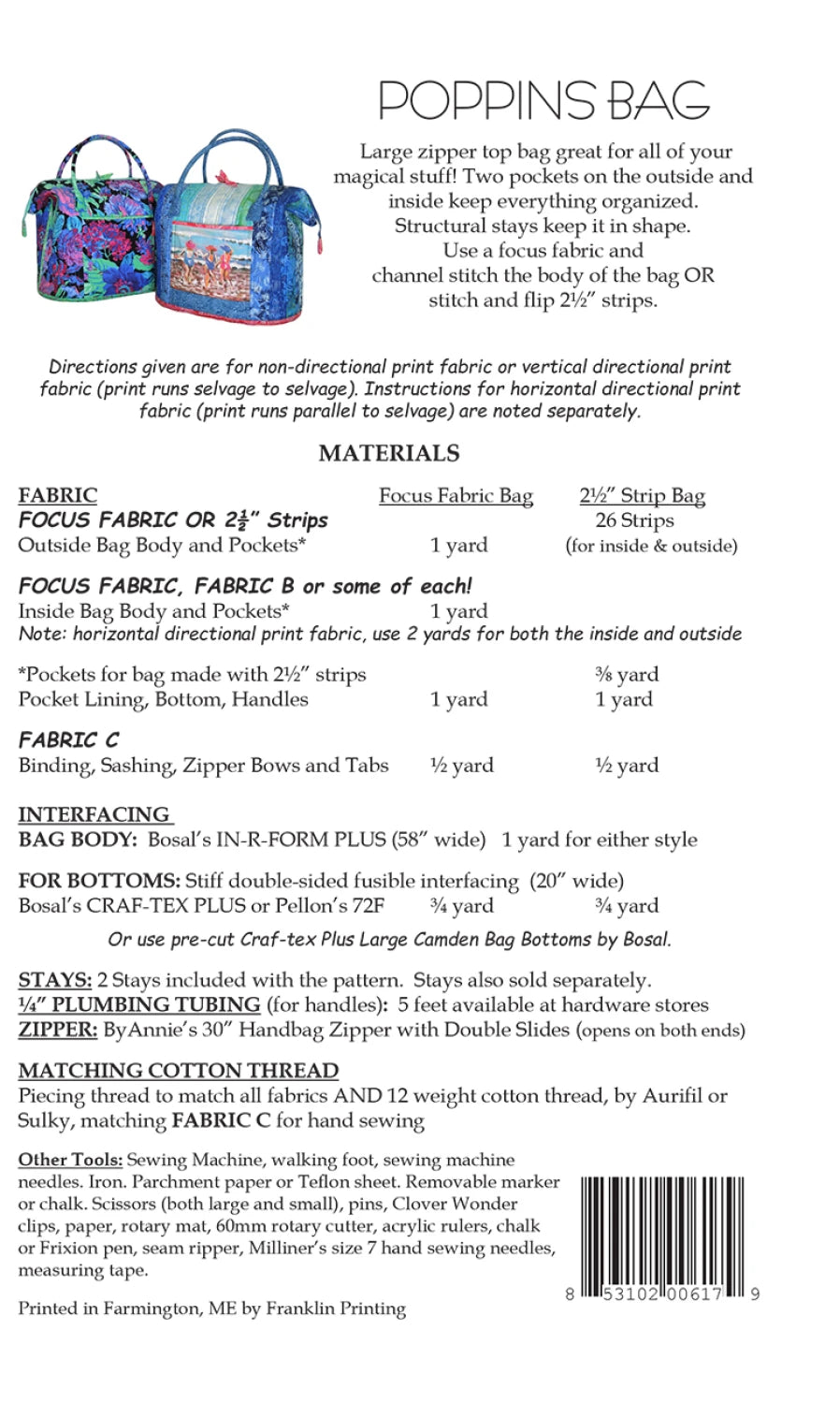 Poppins Bag - Aunties Two Pattern