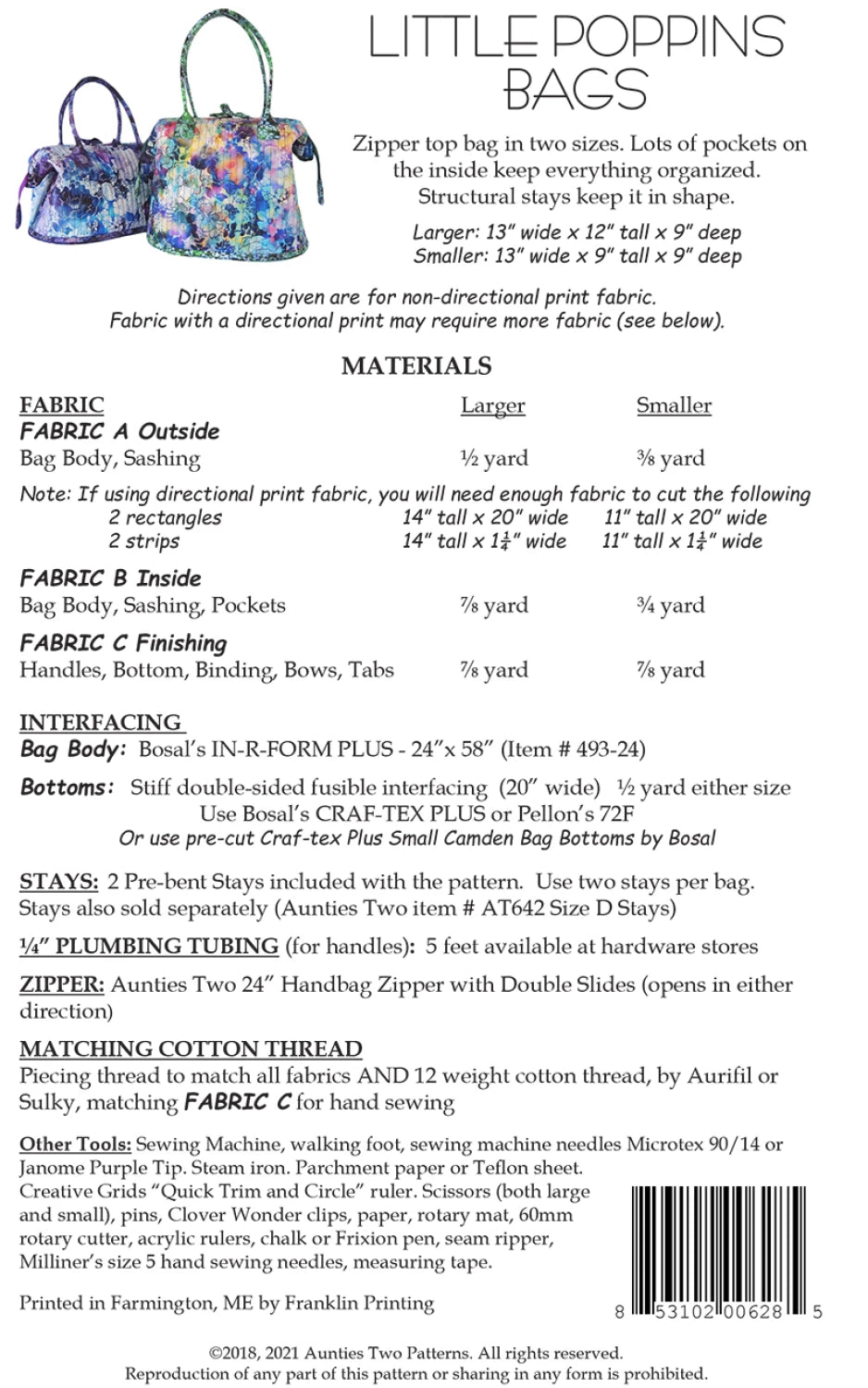 Little Poppins Bag - Aunties Two Patterns