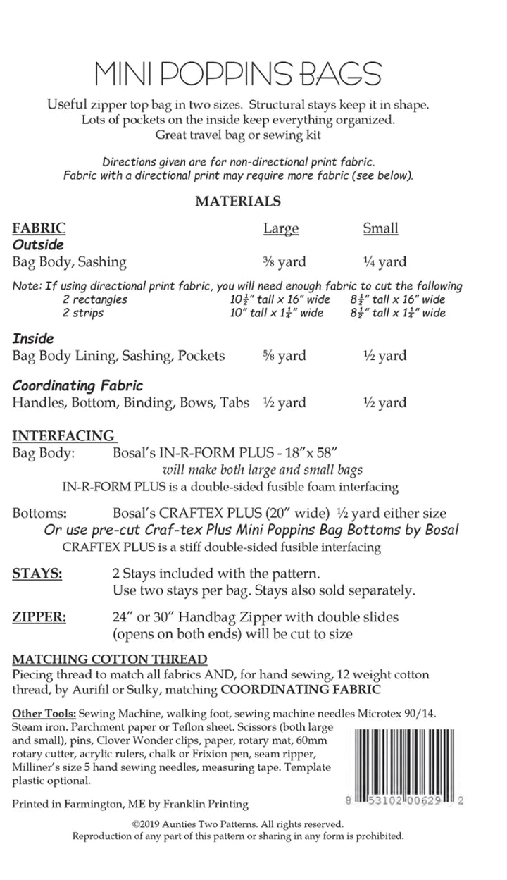 Mini Poppins Bag - Aunties Two Patterns