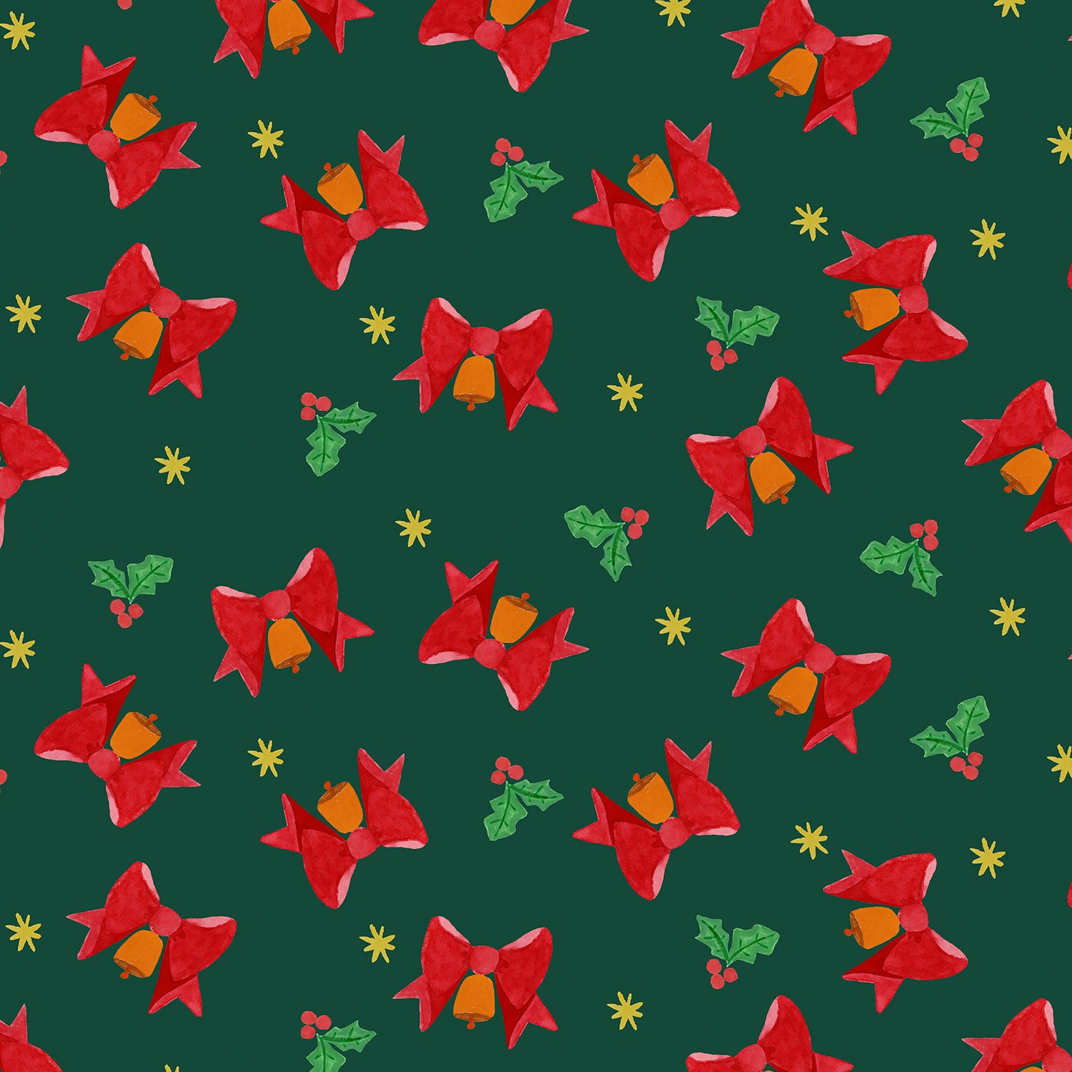 Merry Happy Christmas - Bows & Bells - Festive Red - BG101