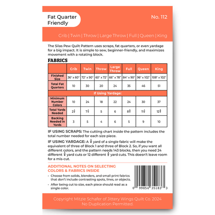 Silas Pew Quilt Pattern - Jittery Wings