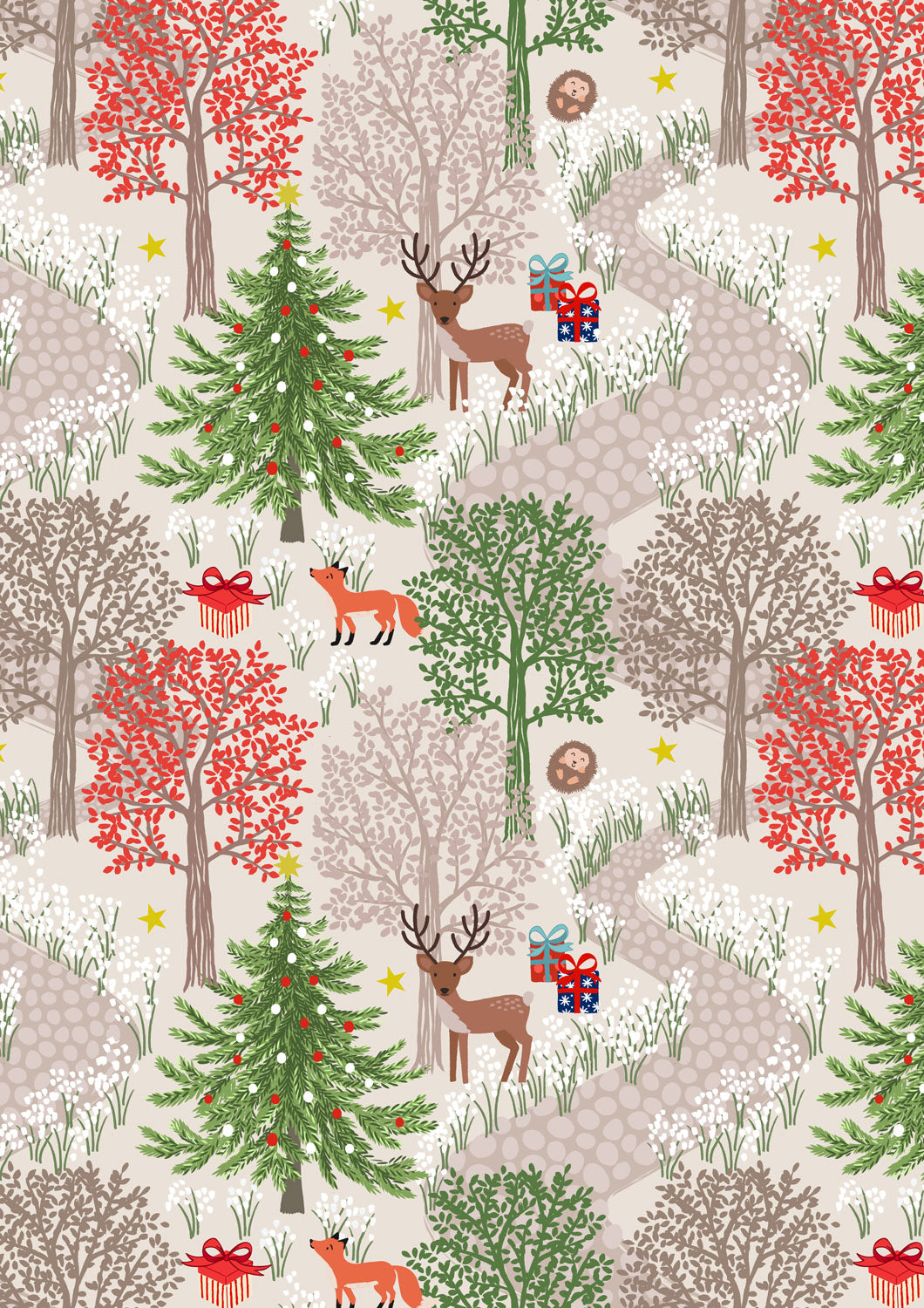 Christmas in Bluebell Wood - Cream w/gold metallic - C139A