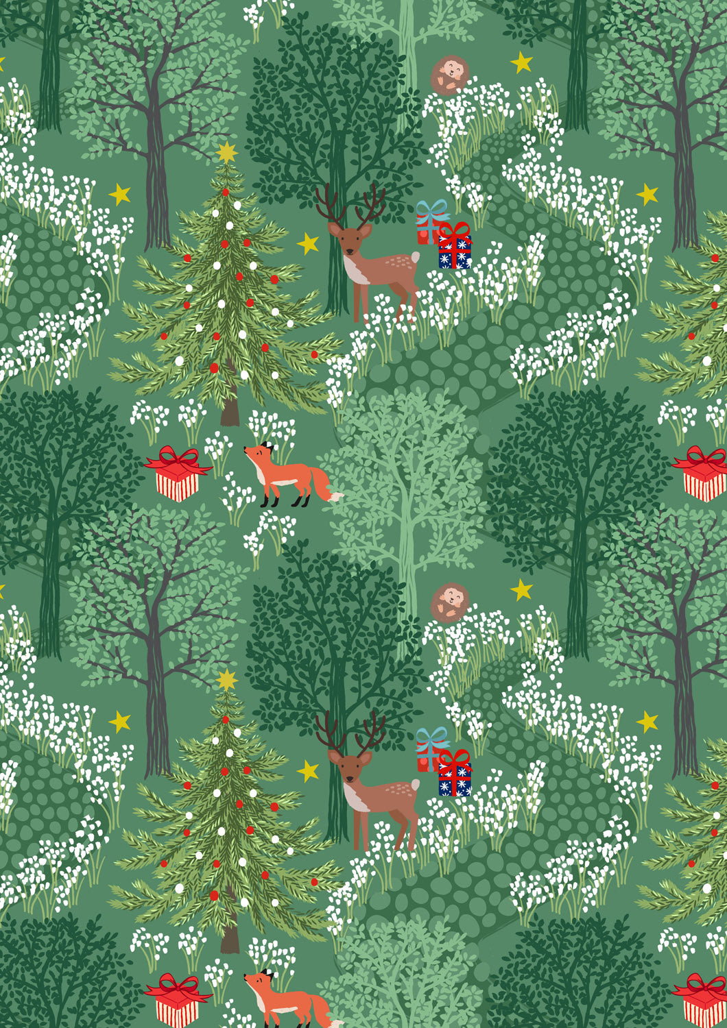 Christmas in Bluebell Wood - Green w/gold metallic - C139B