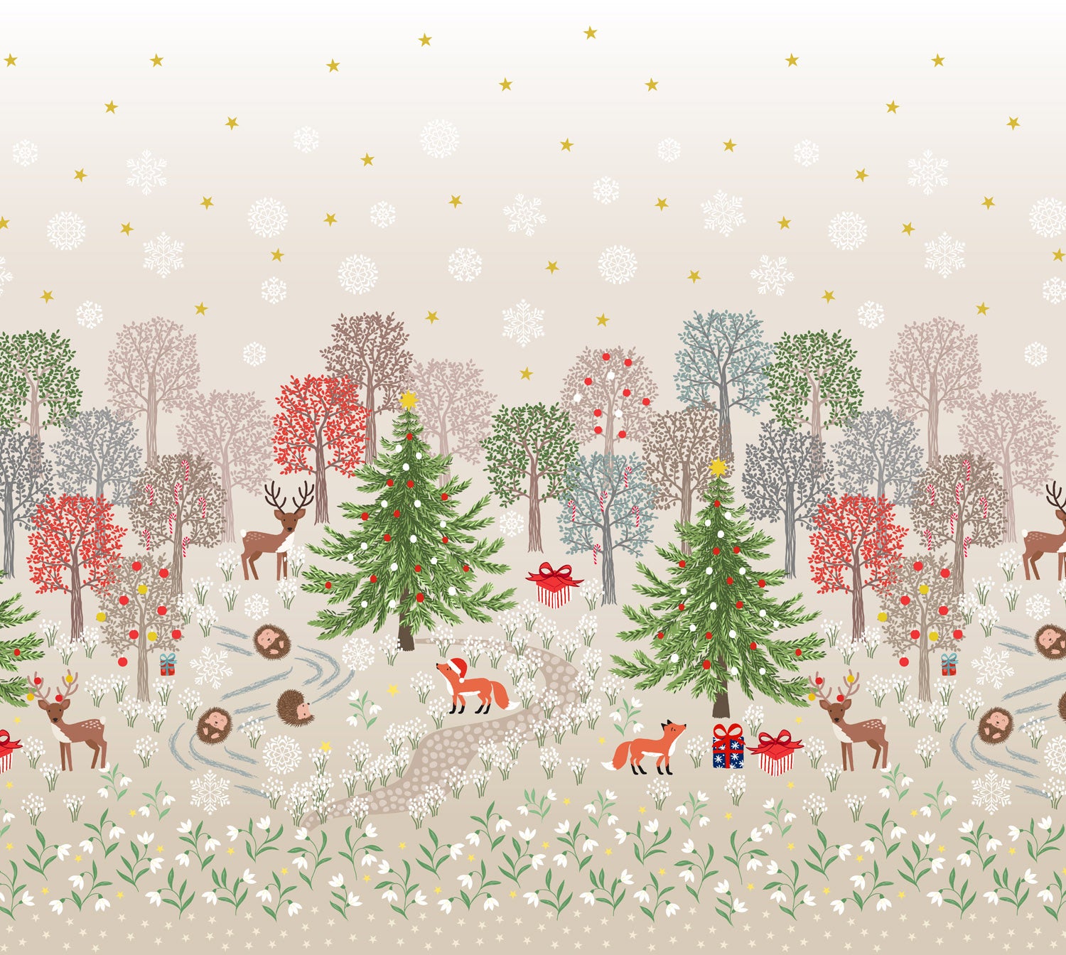 Christmas in Bluebell Wood - Double Edge Border Panel - C146