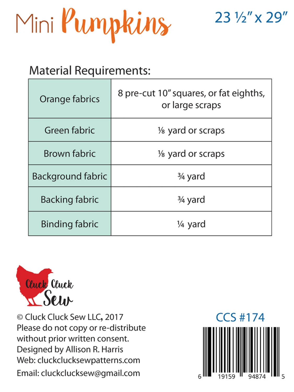 Mini Pumpkins - Cluck Cluck Sew