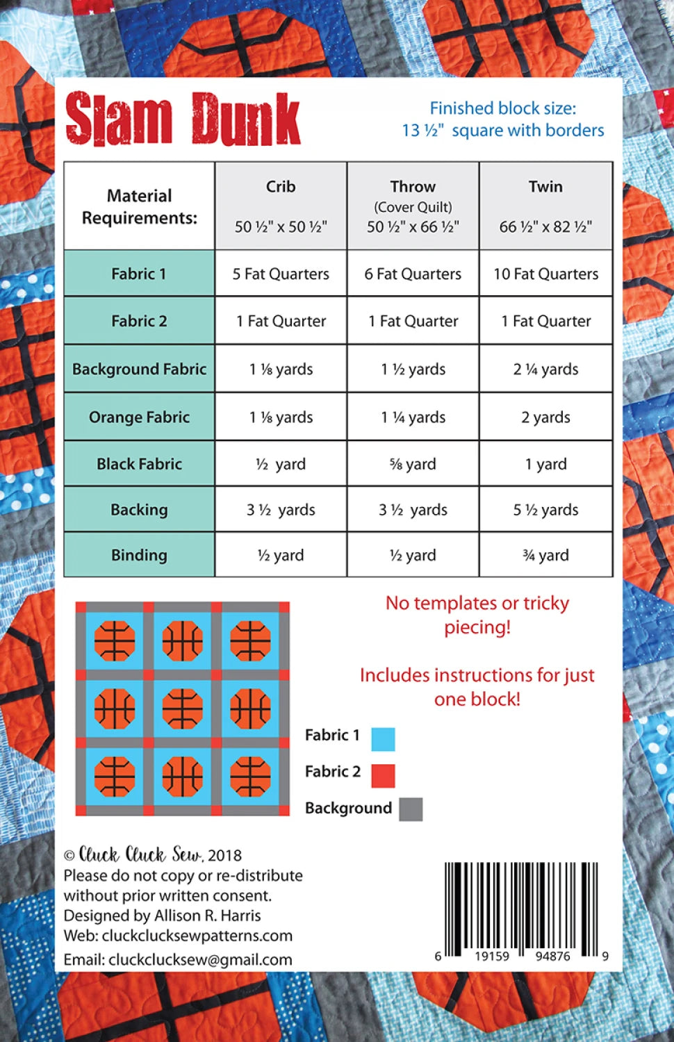Slam Dunk Pattern - Cluck Cluck Sew