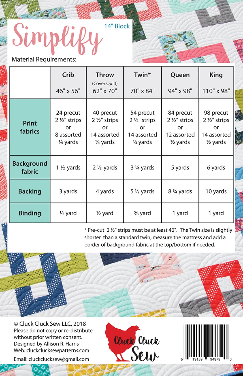 Simplify Quilt Pattern - Cluck Cluck Sew