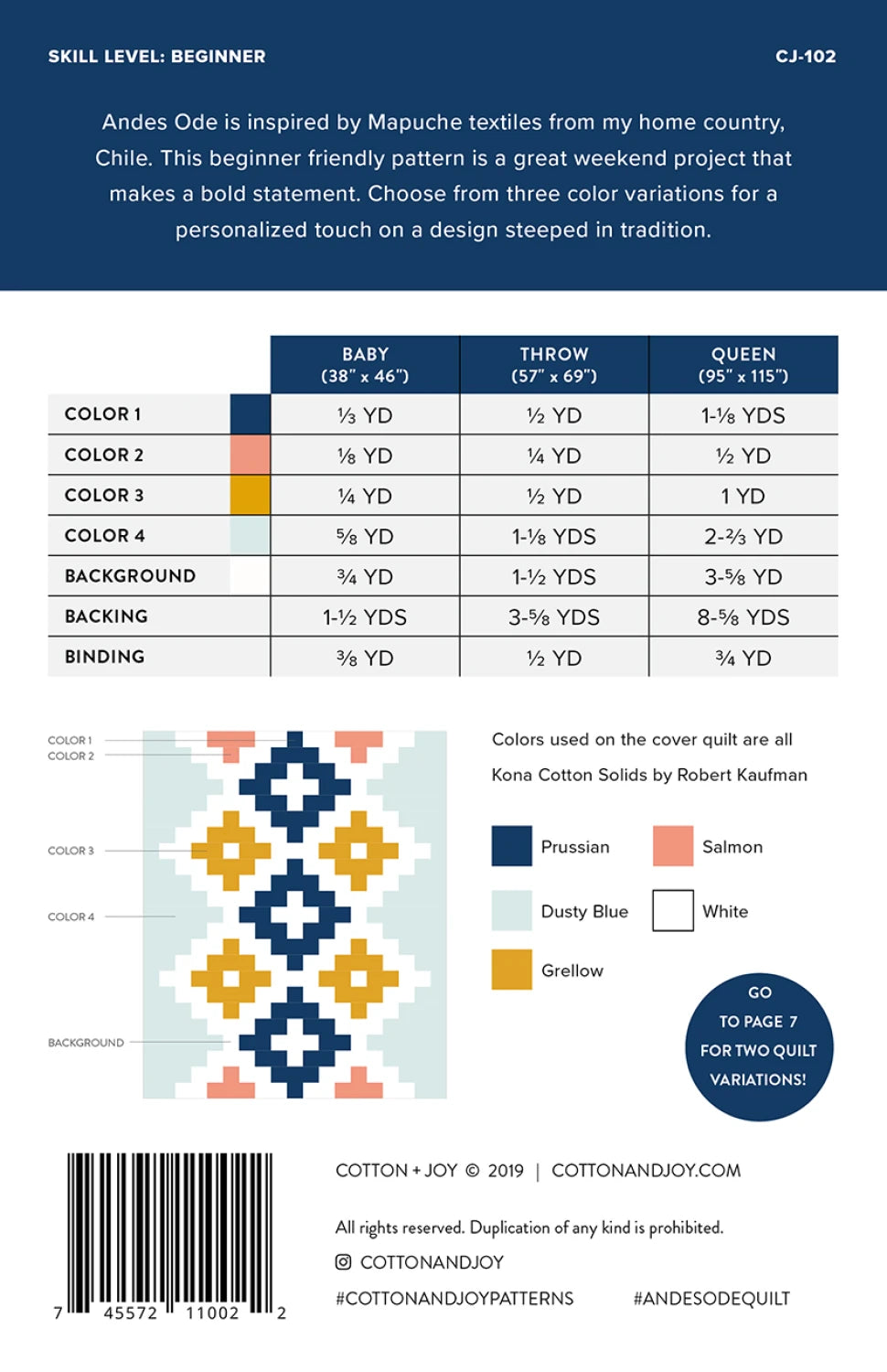 Andes Ode Quilt Pattern - Cotton + Joy Patterns