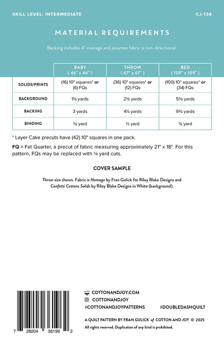 Double Dash Quilt Pattern - Cotton and Joy