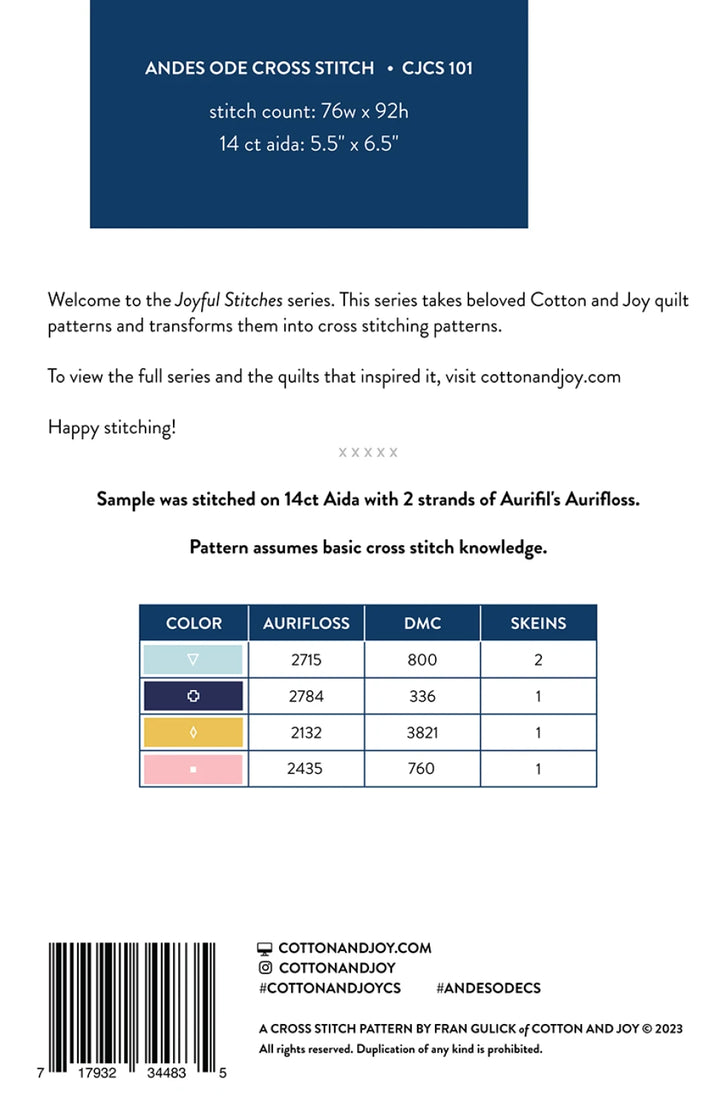 Andes Ode Cross Stitch Pattern - Cotton + Joy Patterns