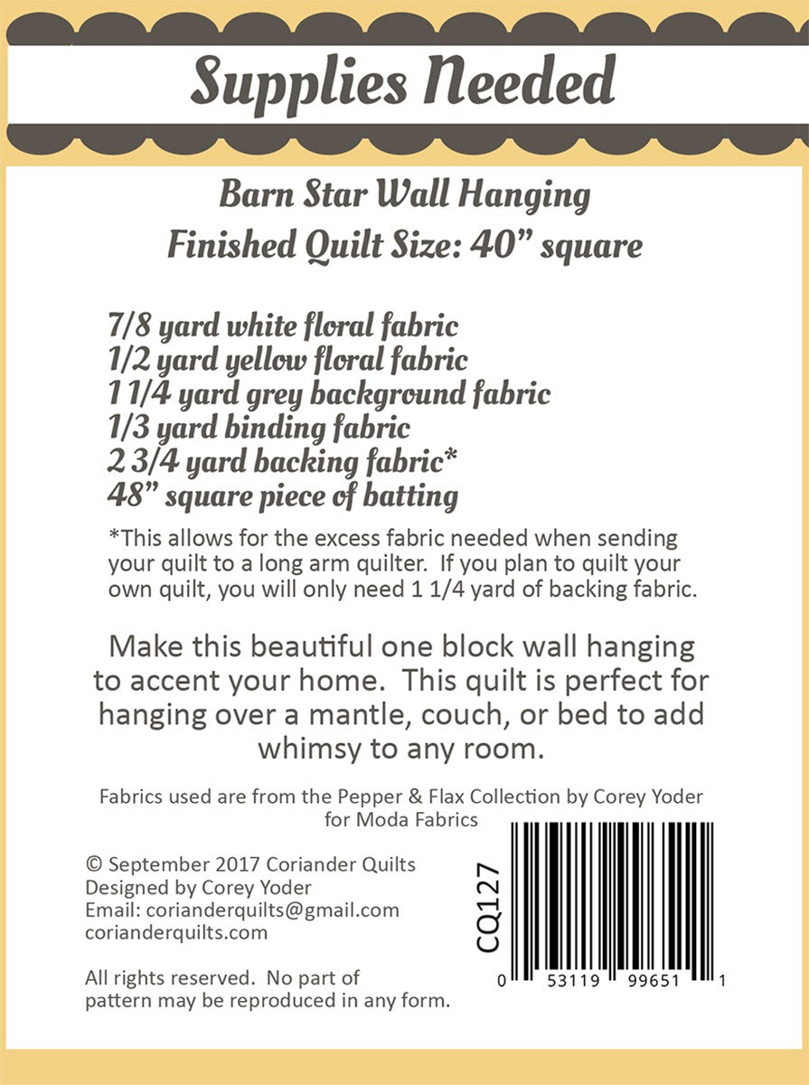 Barn Star Quilt Pattern - Coriander Quilts