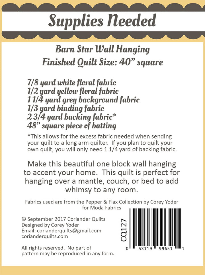 Barn Star Quilt Pattern - Coriander Quilts