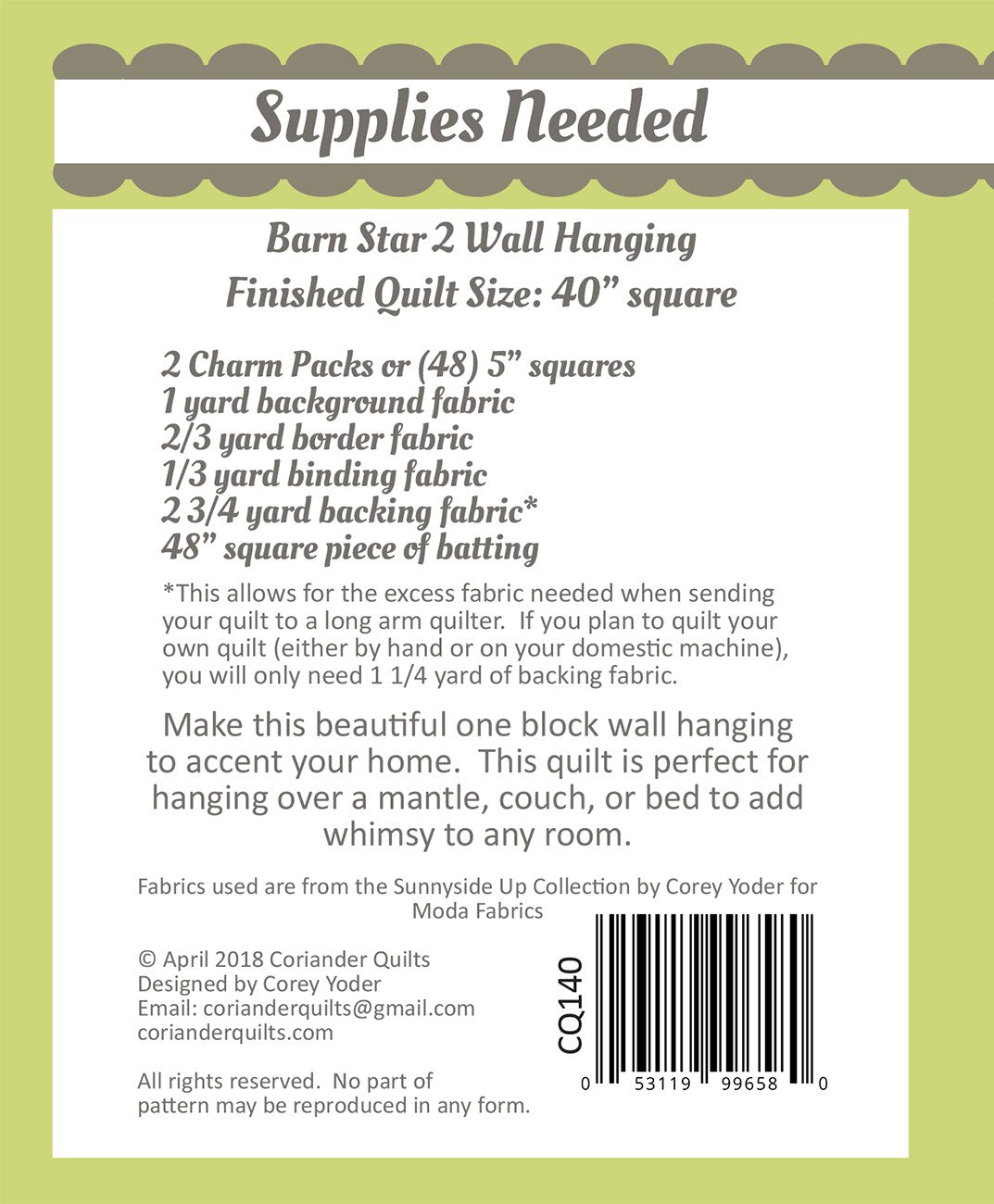 Barn Star 2 Quilt Pattern - Coriander Quilts