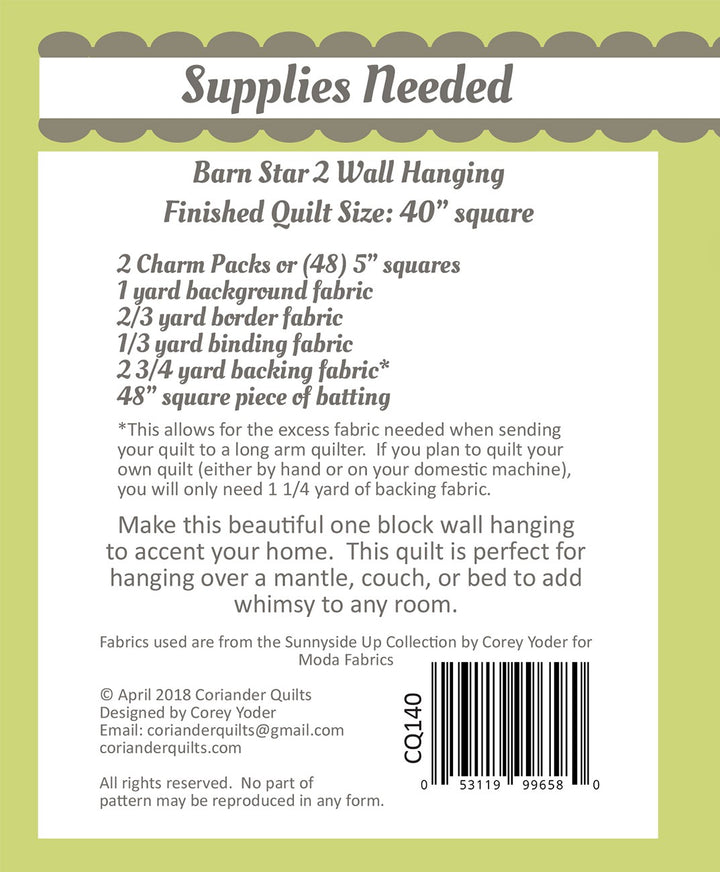 Barn Star 2 Quilt Pattern - Coriander Quilts