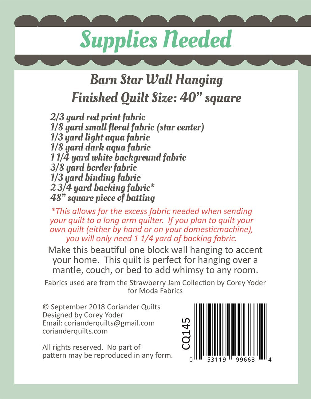 Barn Star 3 Quilt Pattern - Coriander Quilts