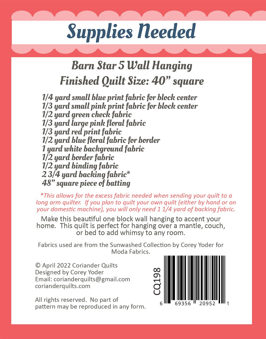 Barn Star 5 Quilt Pattern - Coriander Quilts