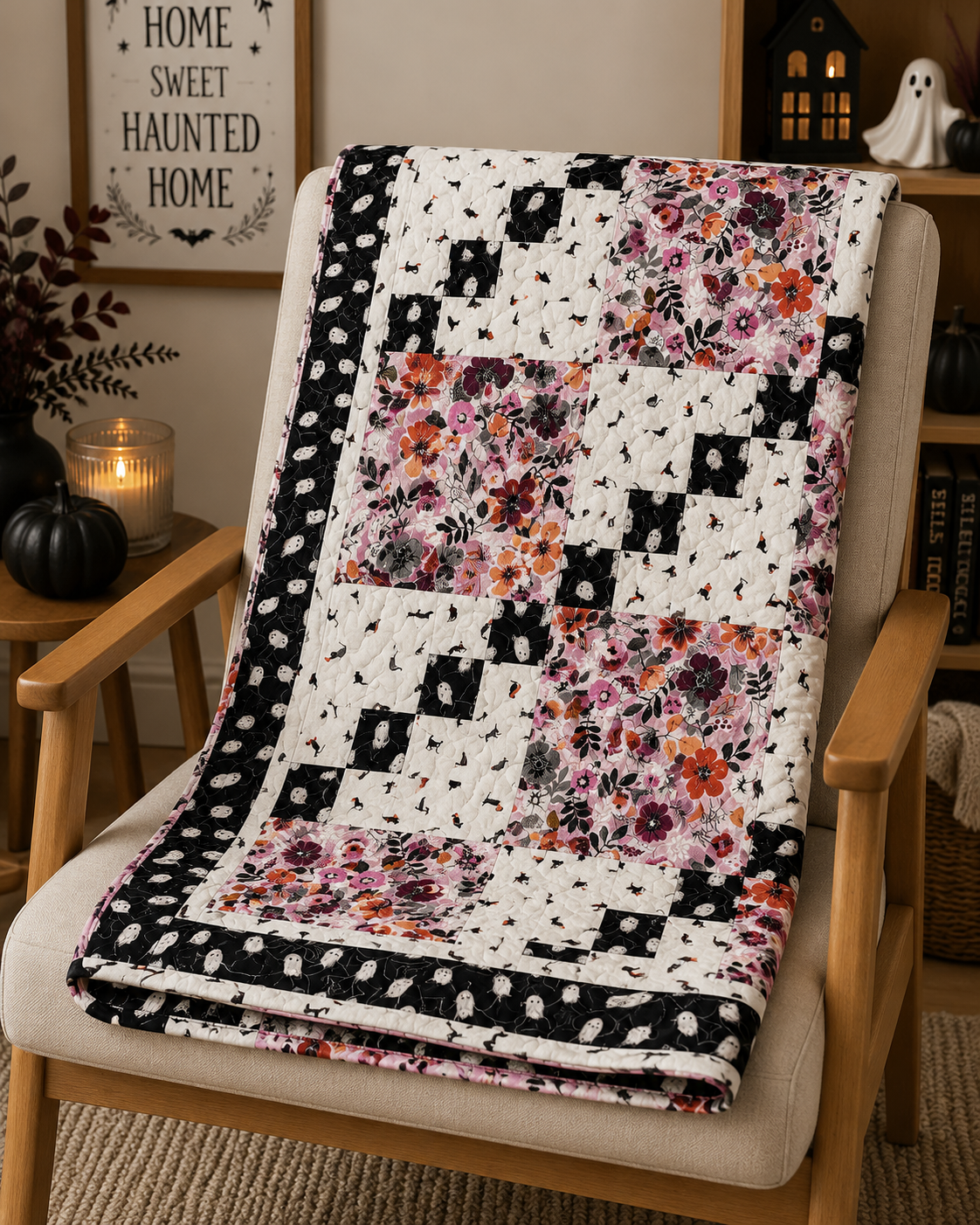 Finished Quilt: Haunted Garden Halloween Throw Quilt