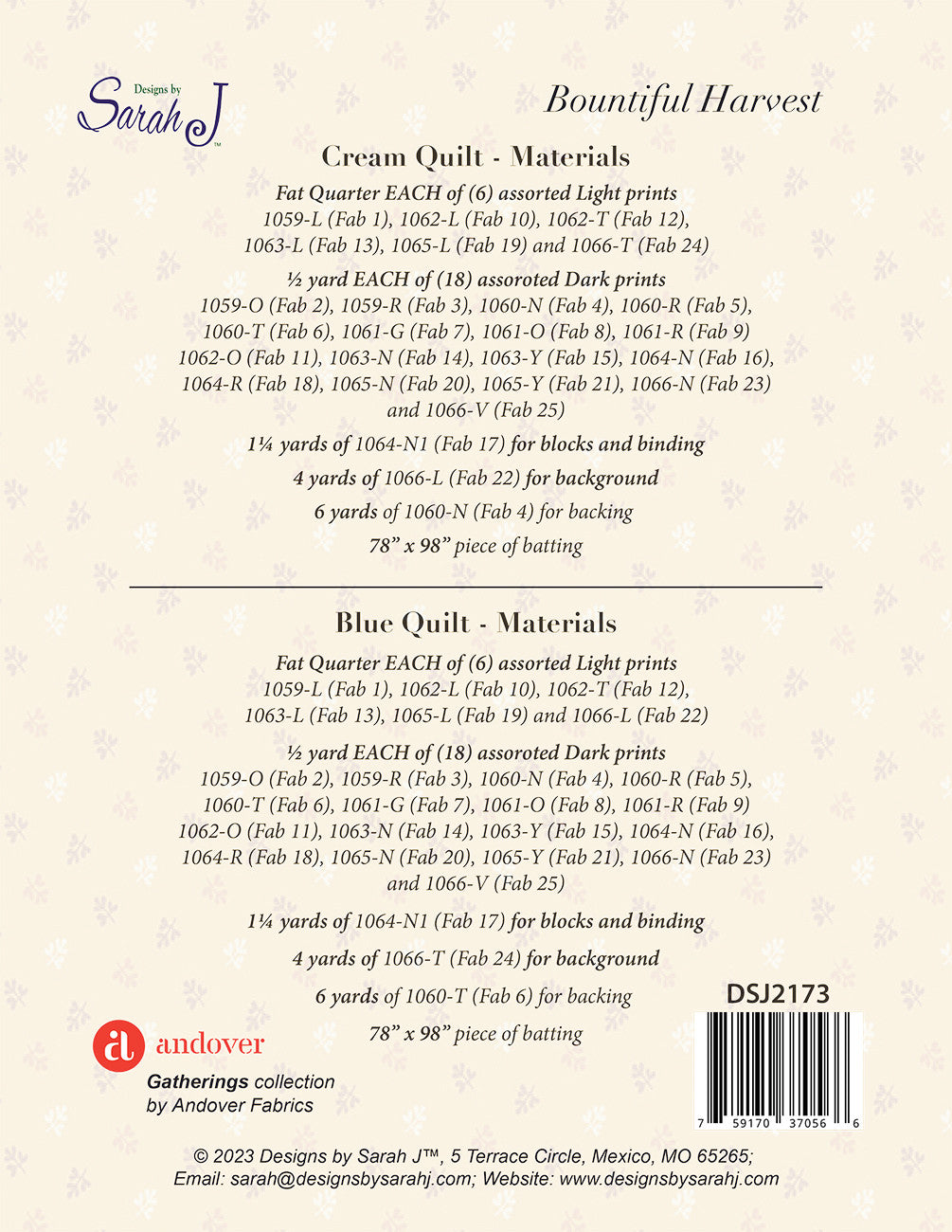 Bountiful Harvest Quilt Pattern