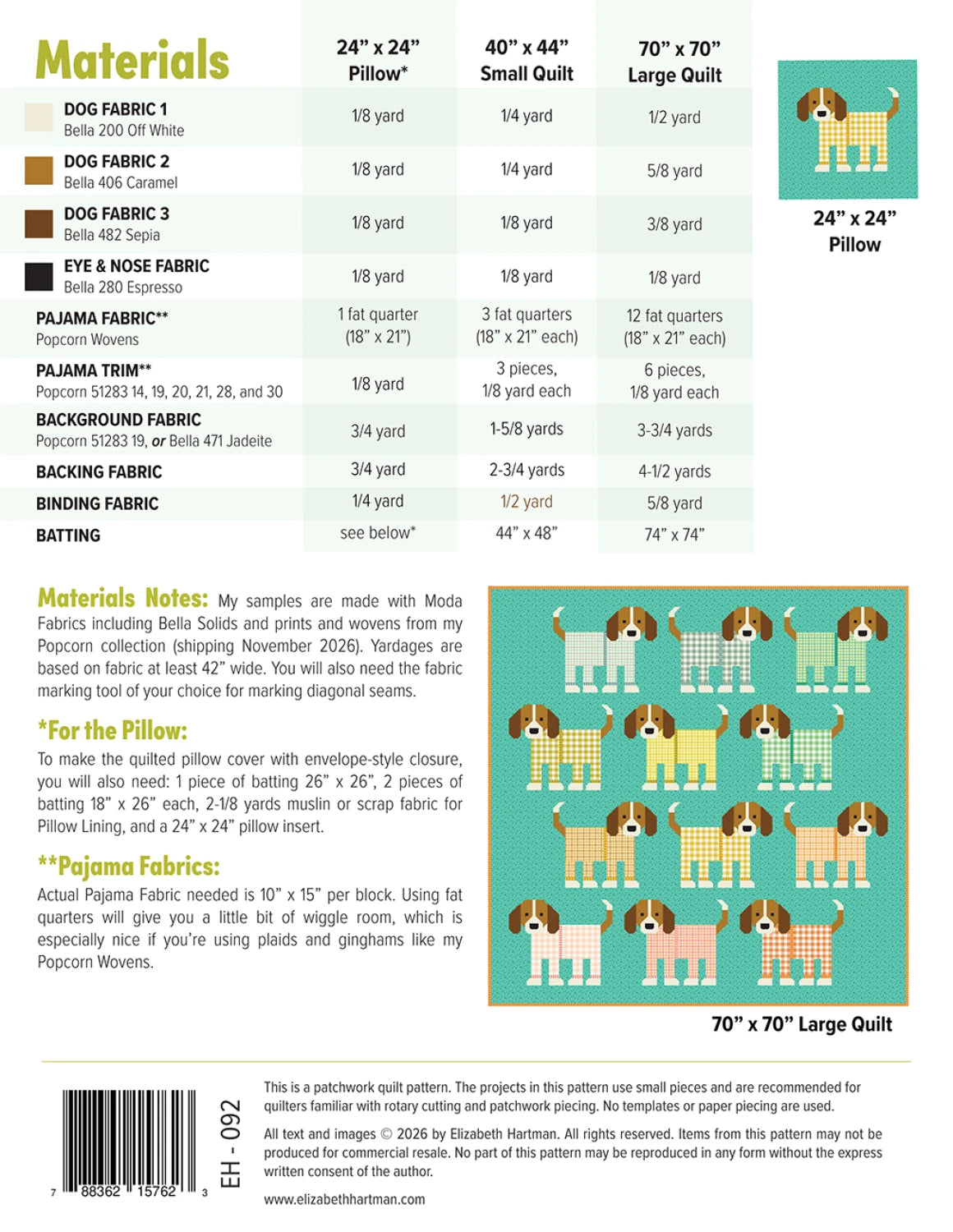 Pups in Pajamas Pattern - Elizabeth Hartman